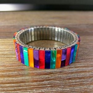 Rainbow Tile Bracelet with Flexible Metal Band